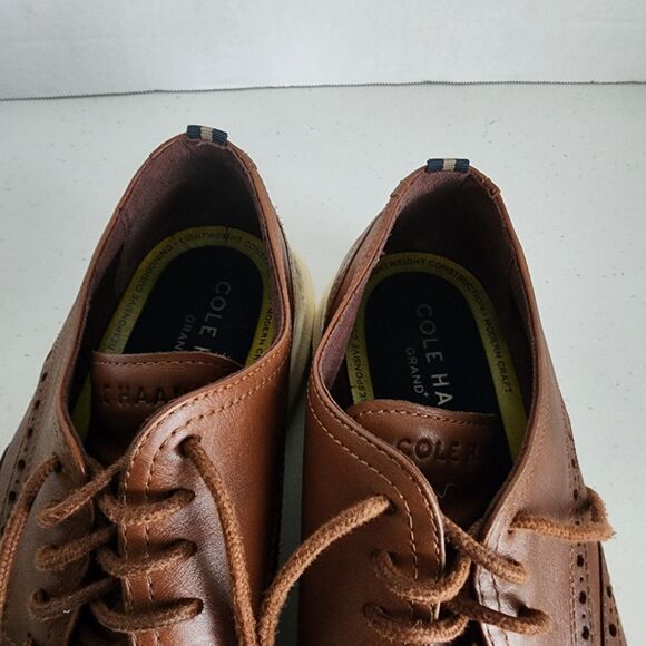 COLE HAAN Grand Wingtip Oxford Shoes Mens 10 British Tan Brown C36939 - Picture 12 of 14